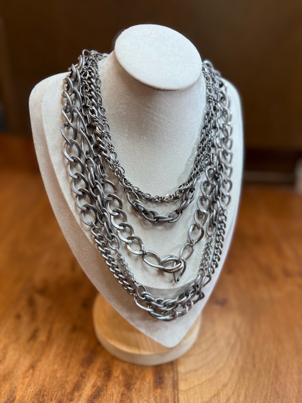 Y2K Chunky Chain Necklace Silver Tone Layered Multi Chain Statement